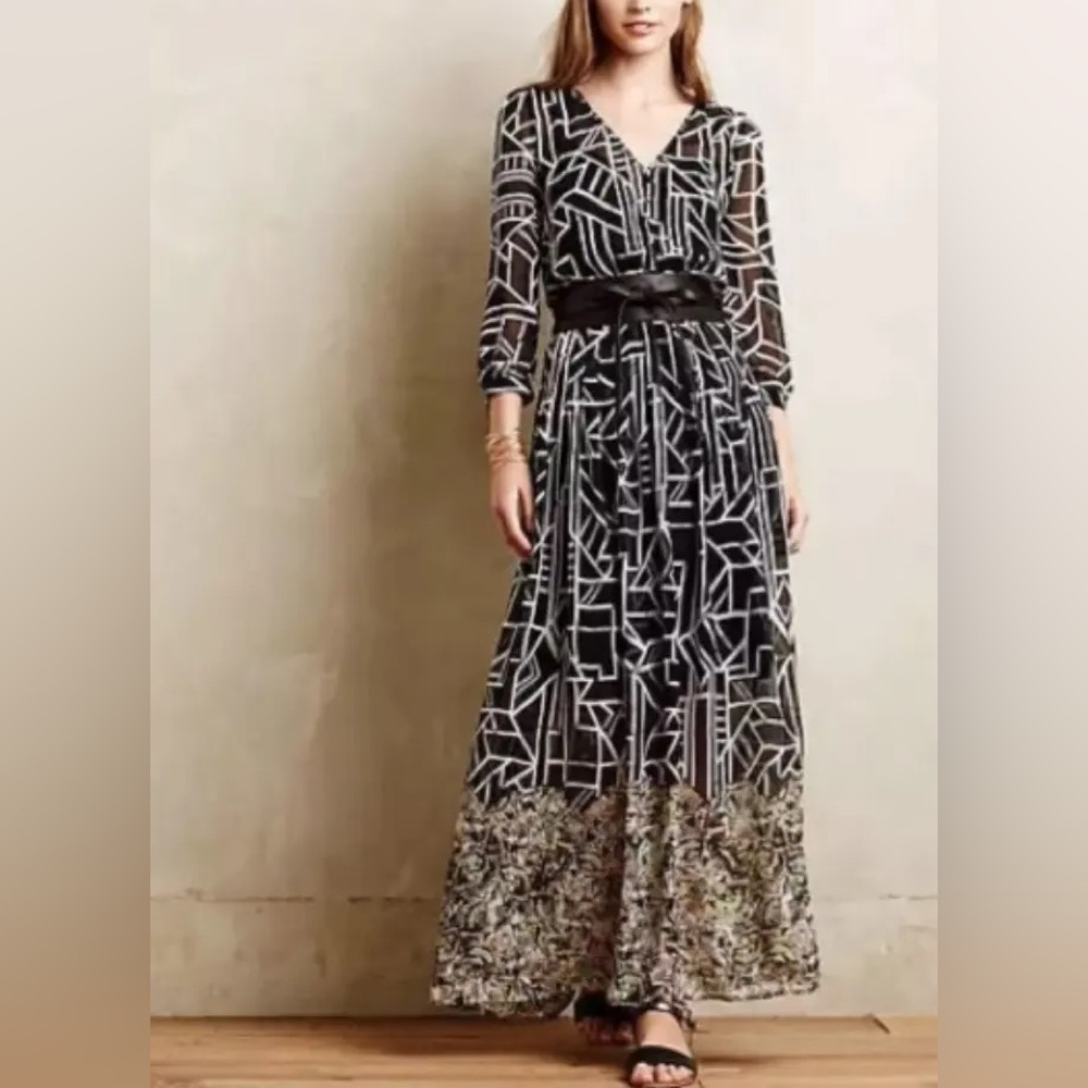Equinox Pleated Maxi Dress Black & White
